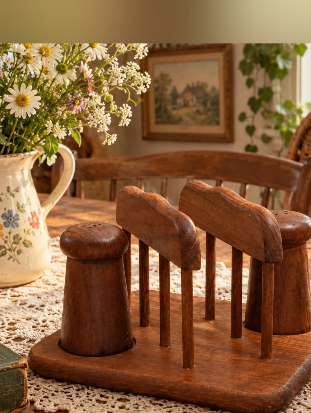 Vtg Teak Napkin Holder, Salt and Pepper Shaker Set, 70's Goodwood